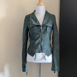 Lulus Faux Suede Moto Jacket Green XS